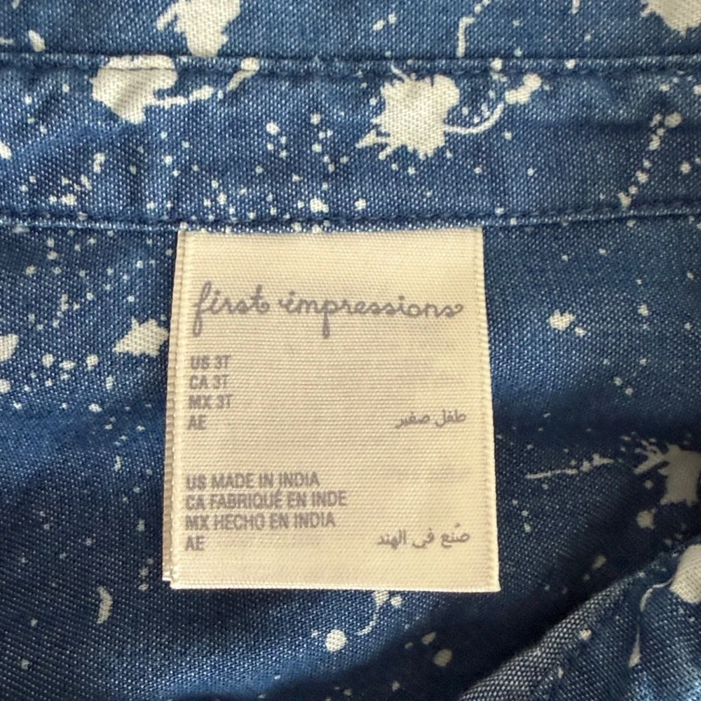First Impressions Navy Splatter Kids Button Down Shirt size 3T - Picture 3 of 6